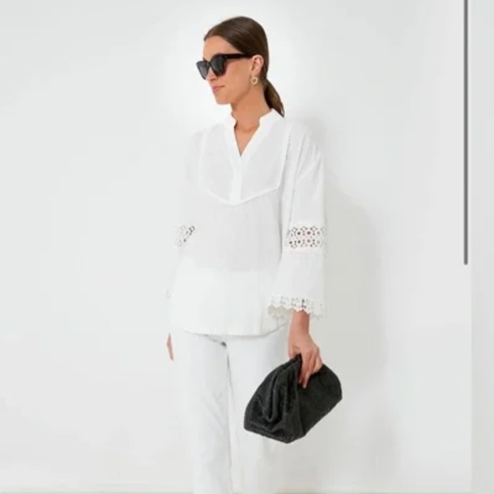 Tuckernuck White Lace Sleeve Women's Blouse